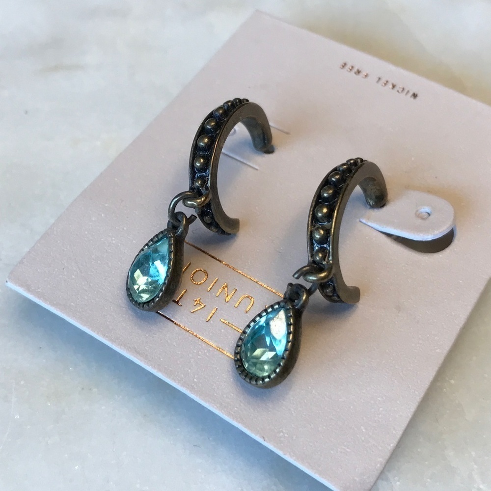 Costume Brass and Blue Tear drop earrings Ornated